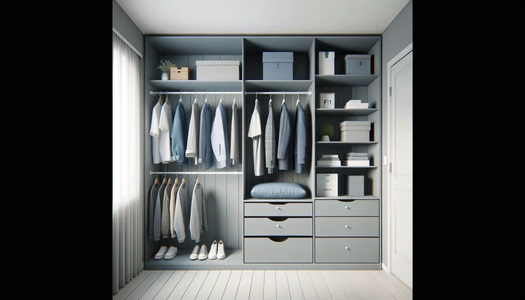 DALL·E 2024-05-19 17.14.33 - A realistic and simple closet design for a basic F1 apartment or studio. The closet is compact and functional, featuring essential storage elements su